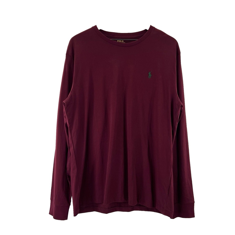 Polo Ralph Lauren Mens Burgundy Long Sleeve Pullover T Shirt Size L Mint! Preppy